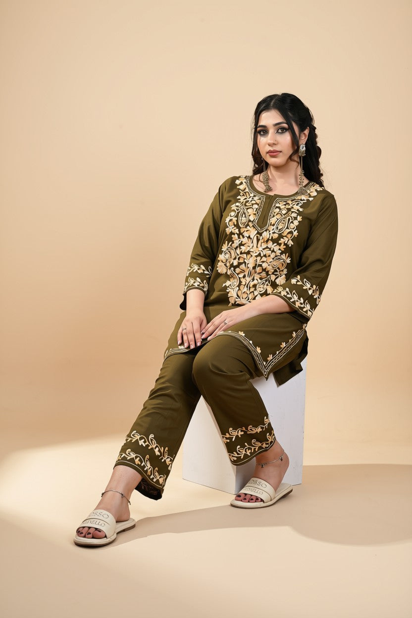 Olive Royale Embroidered Co-ord Set
