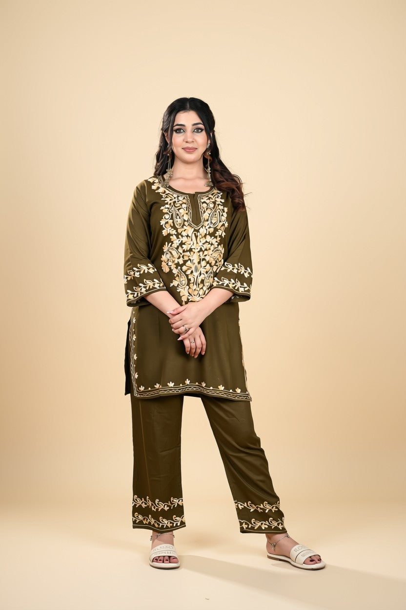 Olive Royale Embroidered Co-ord Set
