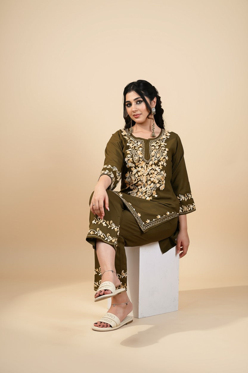 Olive Royale Embroidered Co-ord Set