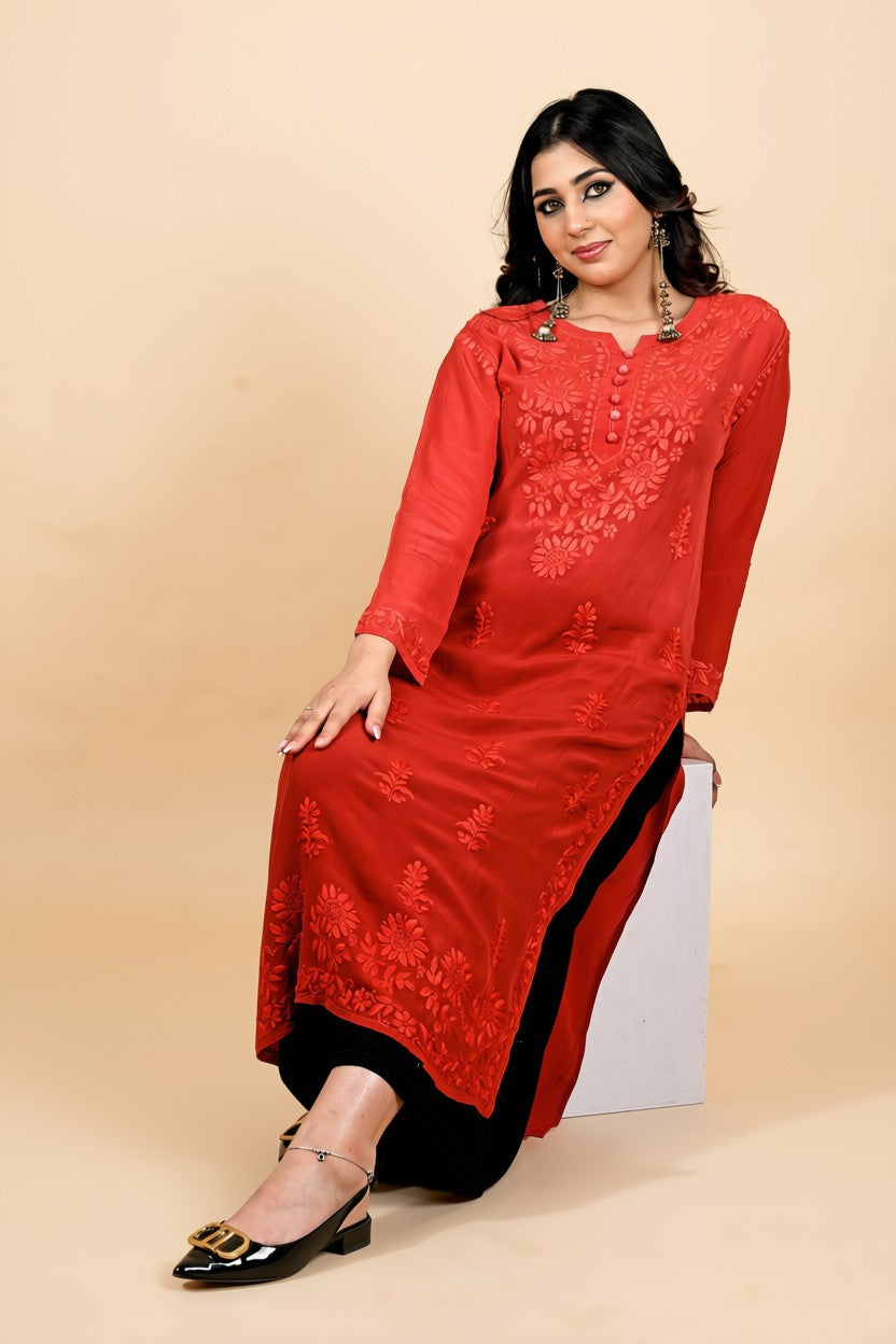 Crimson Bloom Embroidered Kurta