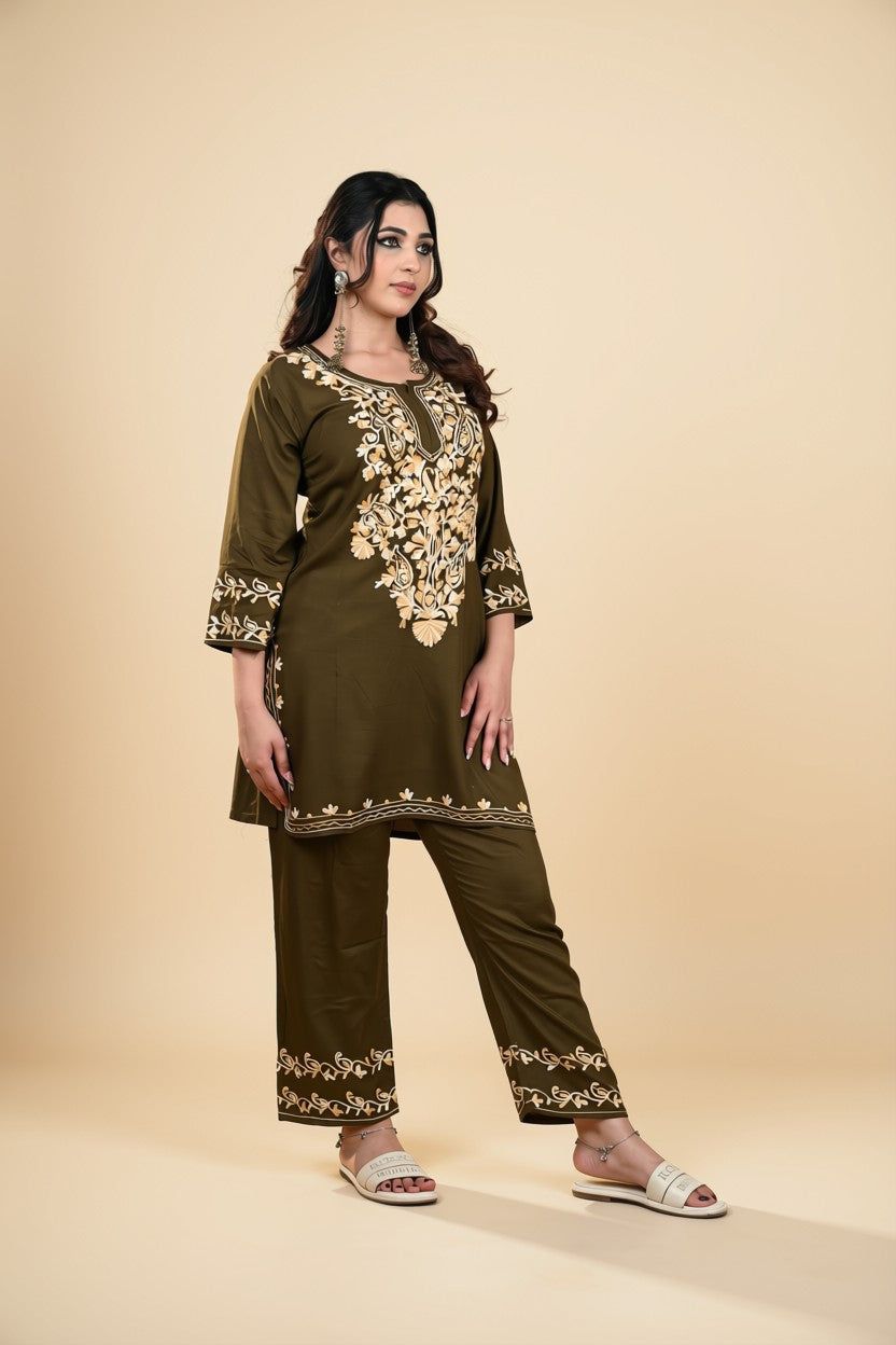 Olive Royale Embroidered Co-ord Set