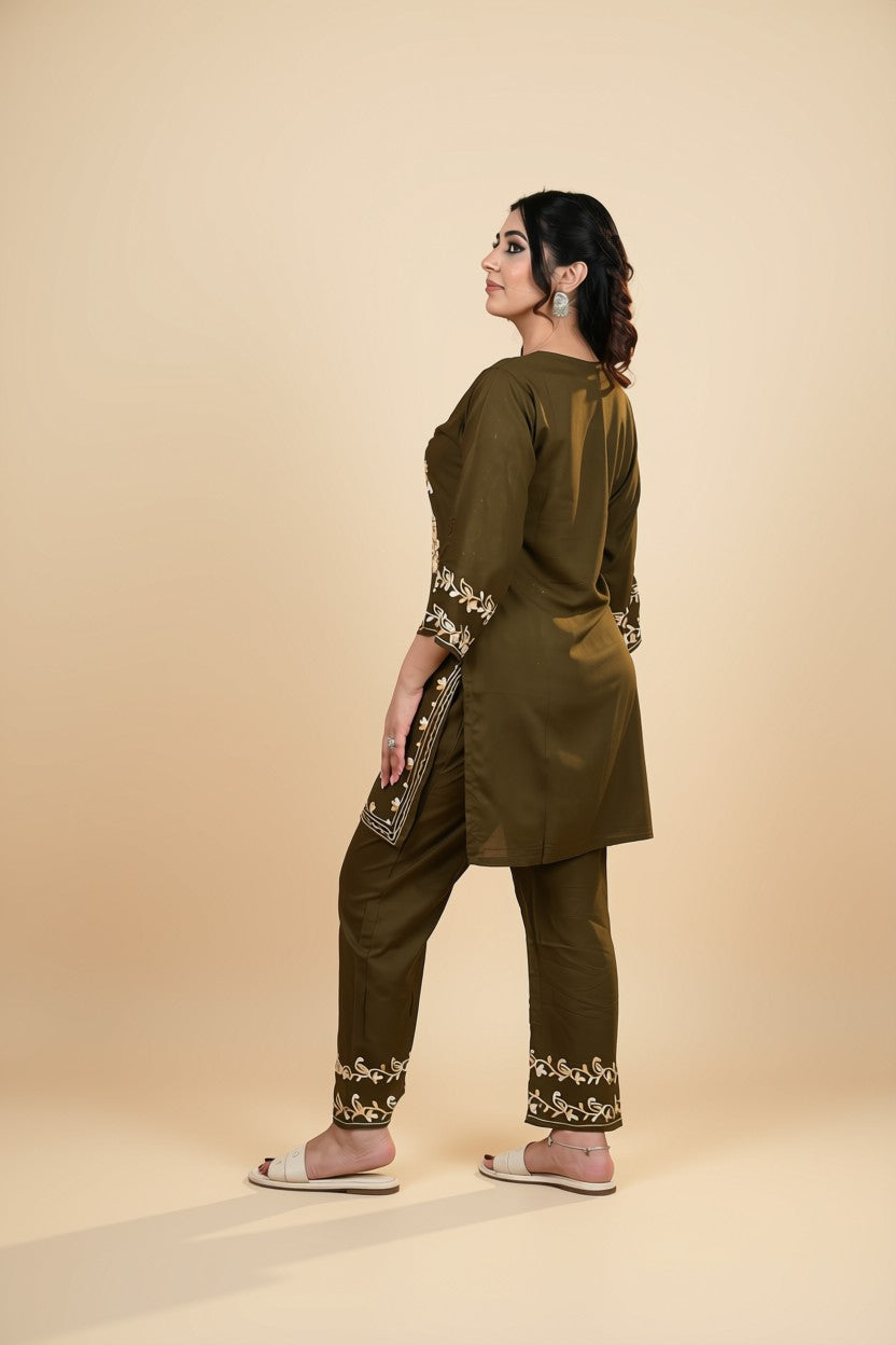 Olive Royale Embroidered Co-ord Set