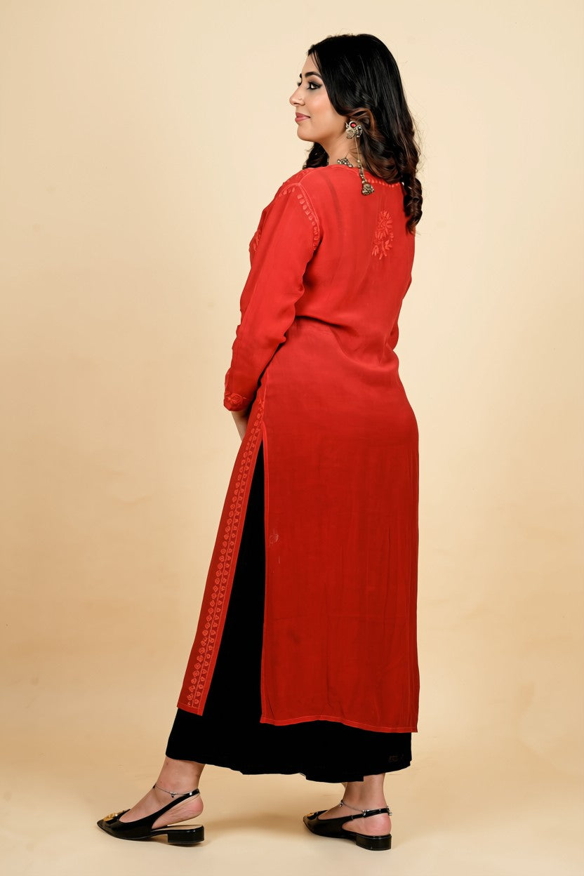 Crimson Bloom Embroidered Kurta