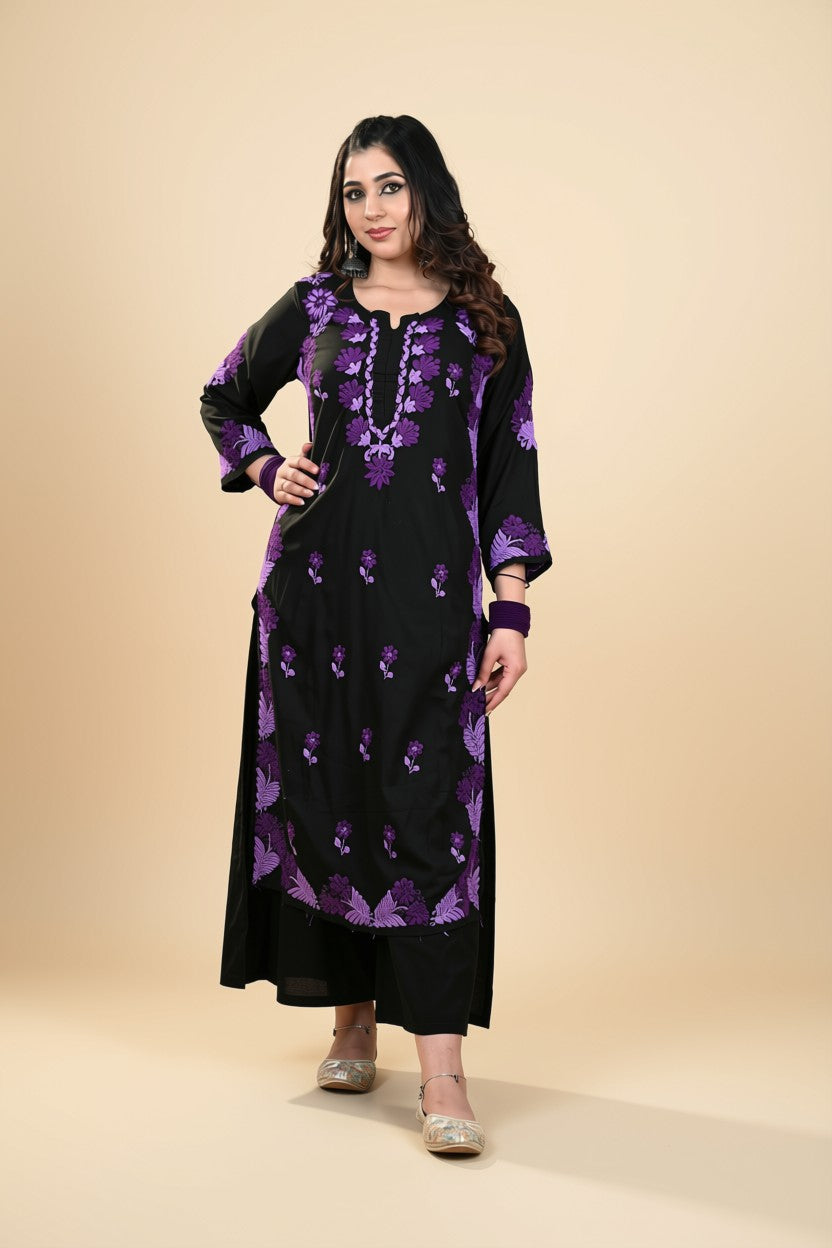 Midnight Violet Embroidered Kurta